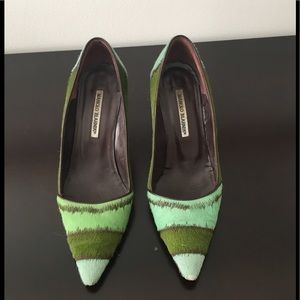 Manolo Blahnik Green PonyHair Heels
